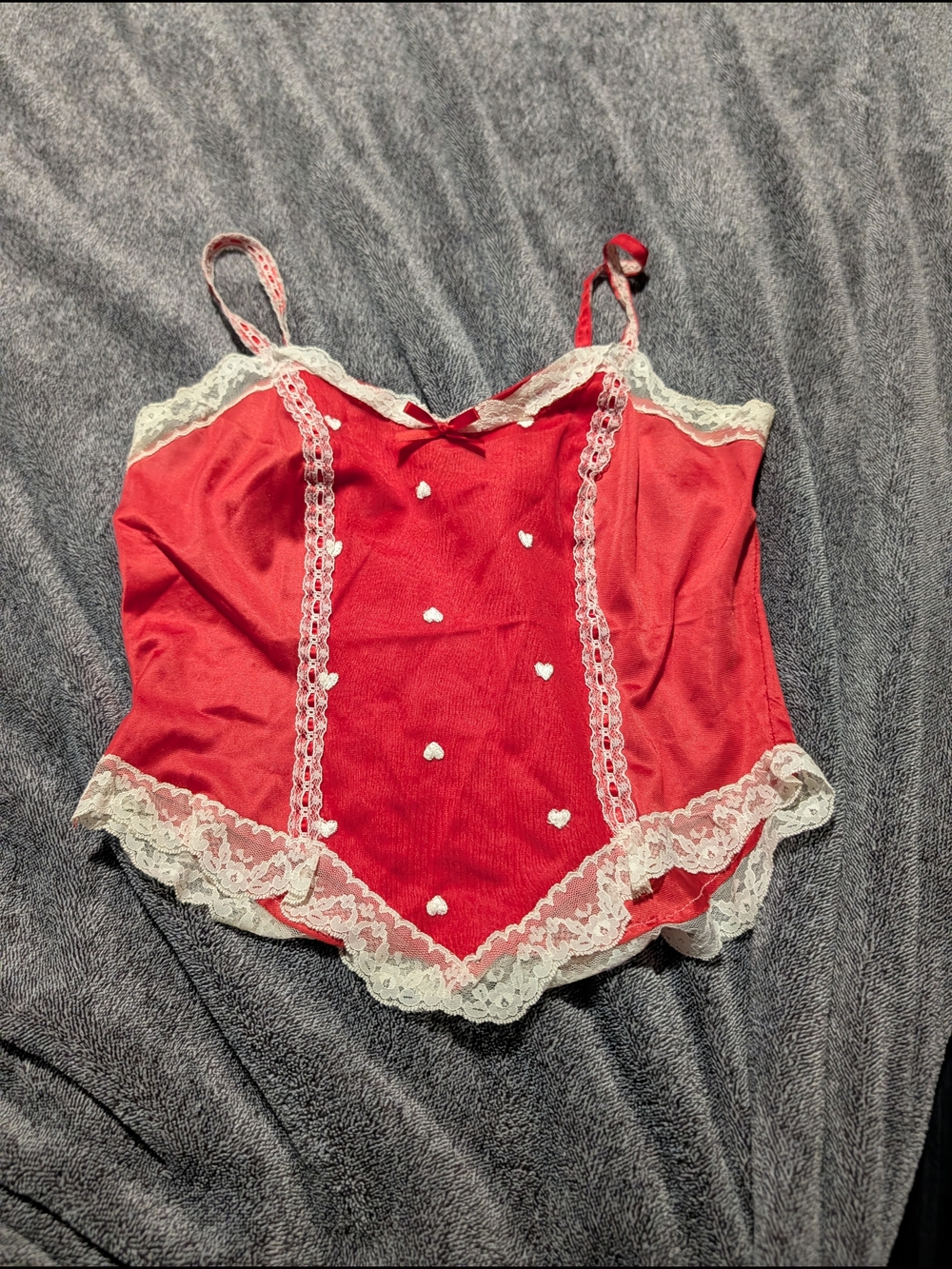 Red Lace-Trim Heart Cami